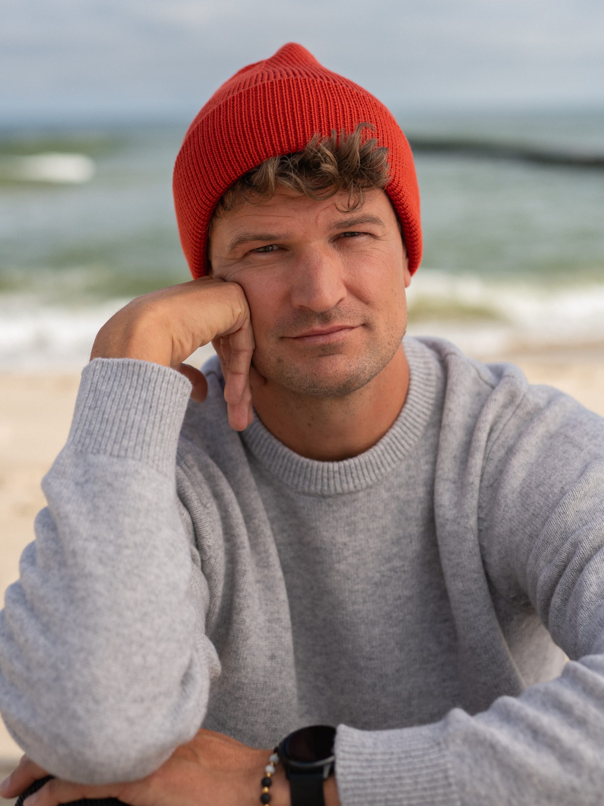 Brick red Merino Double Cuff Beanie