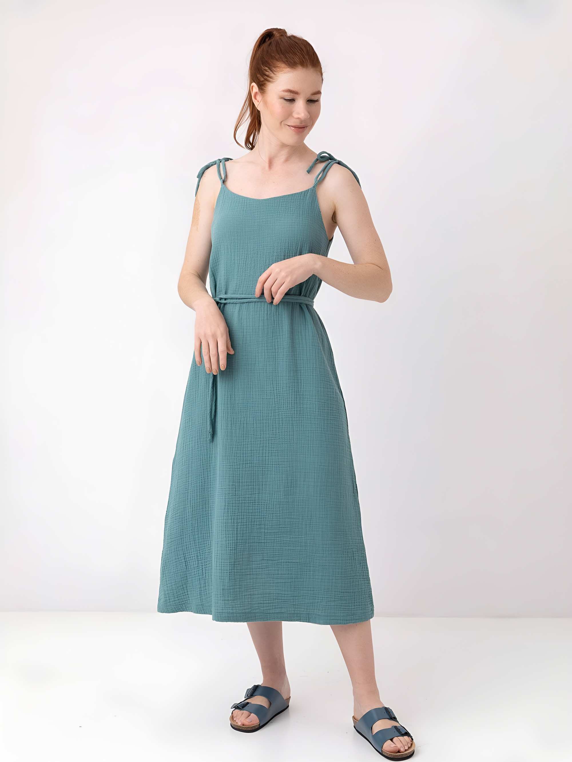 Nautical muslin strappy dress Women